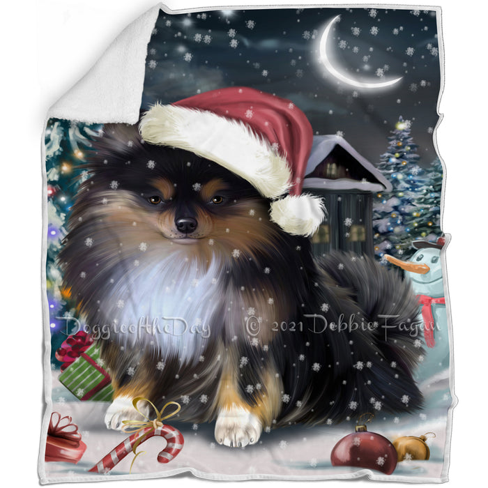 Have a Holly Jolly Christmas Pomeranians Dog in Holiday Background Blanket D204