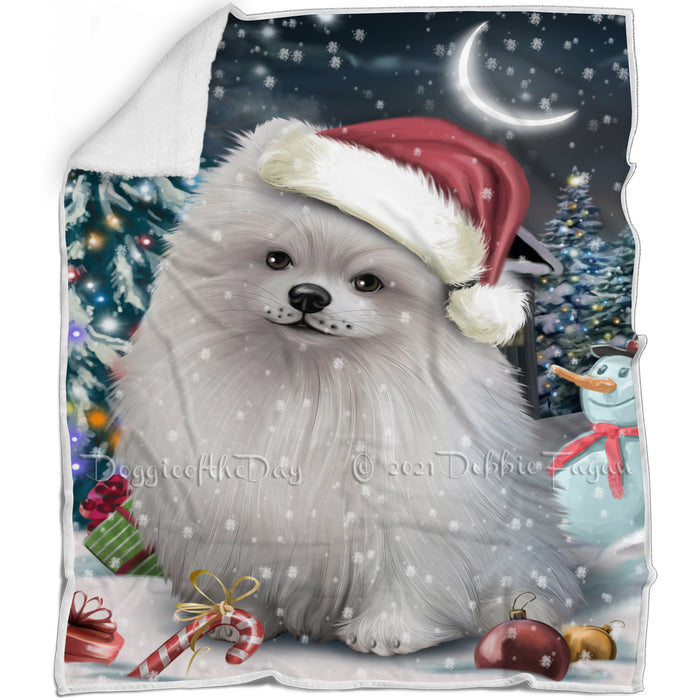 Have a Holly Jolly Christmas Pomeranians Dog in Holiday Background Blanket D205