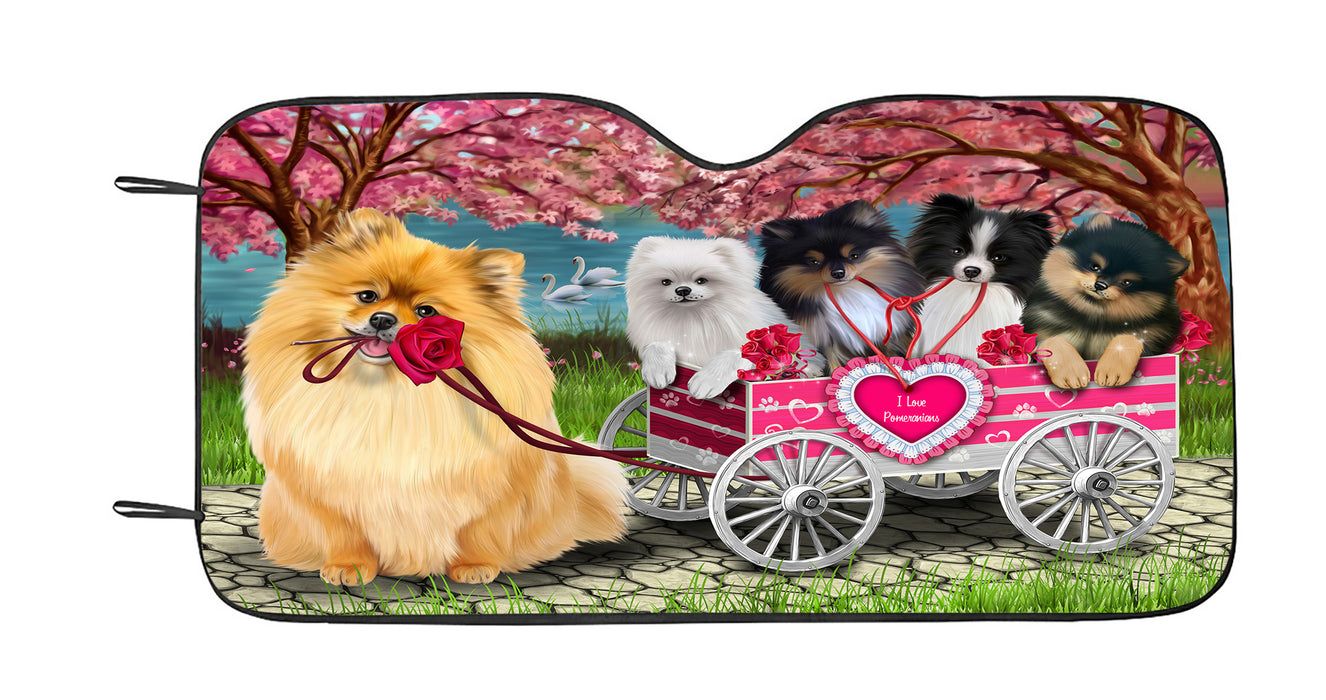 I Love Pomeranian Dogs in a Cart Car Sun Shade
