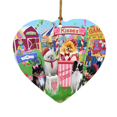 Carnival Kissing Booth Pomeranians Dog Heart Christmas Ornament HPOR56269