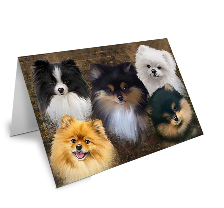 Rustic 5 Pomeranians Dog Handmade Artwork Assorted Pets Greeting Cards and Note Cards with Envelopes for All Occasions and Holiday Seasons GCD54911