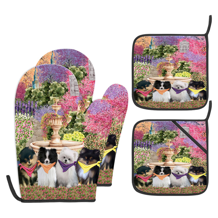 Pomeranian Oven Mitts and Pot Holder Set, Explore a Variety of Personalized Designs, Custom, Kitchen Gloves for Cooking with Potholders, Pet and Dog Gift Lovers