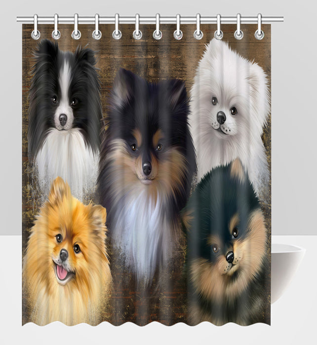 Rustic Pomeranian Dogs Shower Curtain