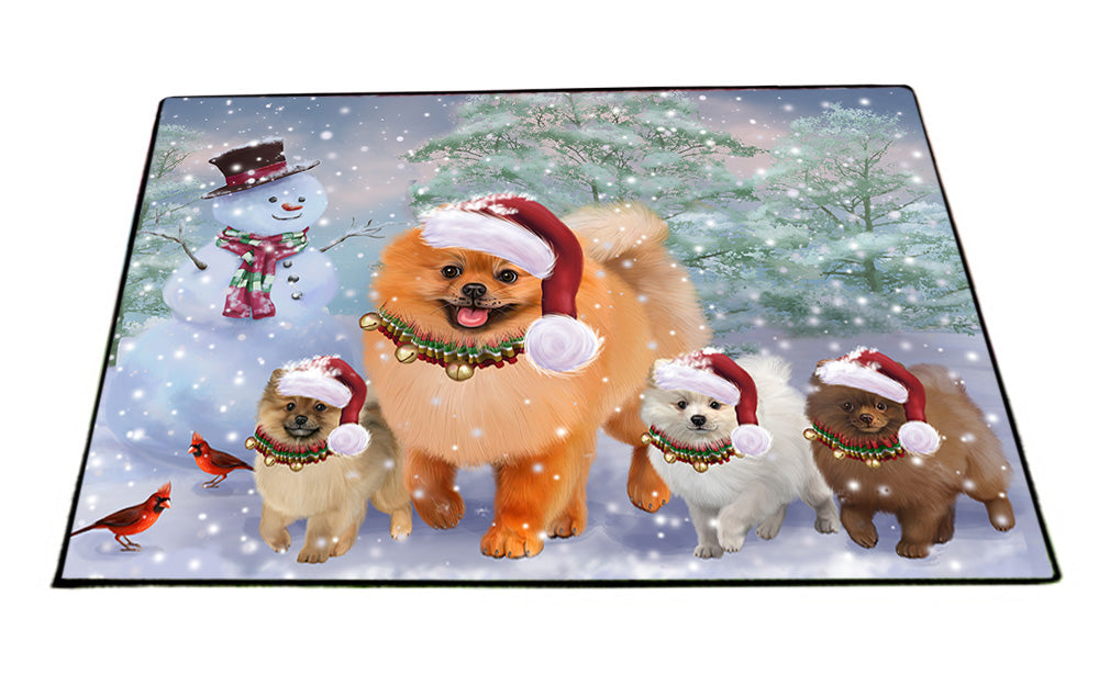 Christmas Running Family Pomeranian Dogs Floormat FLMS54317