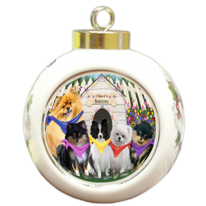 Spring Dog House Pomeranians Dog Round Ball Christmas Ornament RBPOR50886