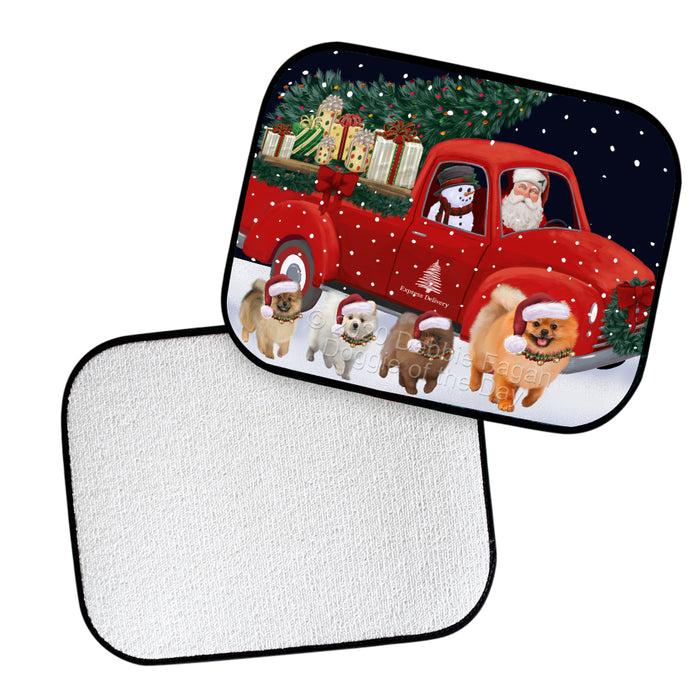 Christmas Express Delivery Red Truck Running Pomeranian Dogs Polyester Anti-Slip Vehicle Carpet Car Floor Mats  CFM49534