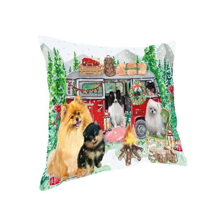 Christmas Time Camping with Pomeranian Dogs Pillow with Top Quality High-Resolution Images - Ultra Soft Pet Pillows for Sleeping - Reversible & Comfort - Ideal Gift for Dog Lover - Cushion for Sofa Couch Bed - 100% Polyester