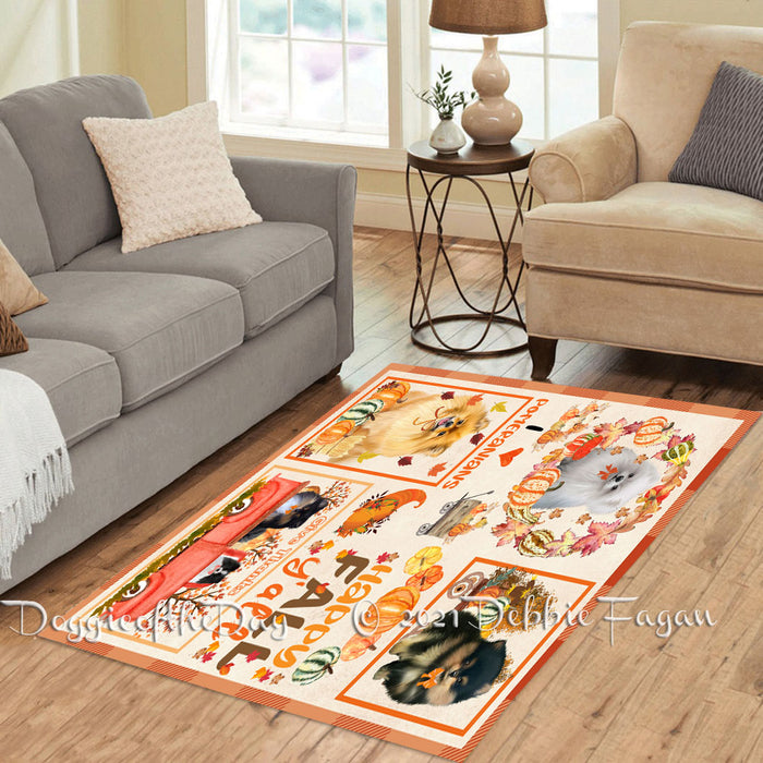 Happy Fall Y'all Pumpkin Pomeranian Dogs Polyester Living Room Carpet Area Rug ARUG67020