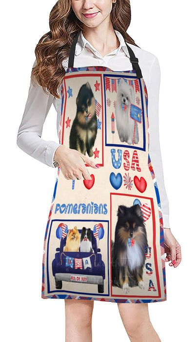 4th of July Independence Day I Love USA Pomeranian Dogs Apron - Adjustable Long Neck Bib for Adults - Waterproof Polyester Fabric With 2 Pockets - Chef Apron for Cooking, Dish Washing, Gardening, and Pet Grooming