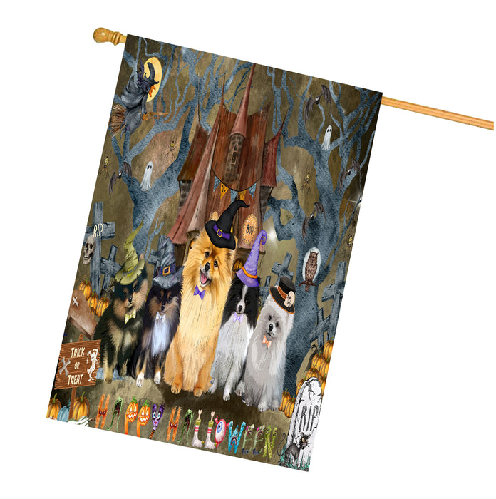 Pomeranian Dogs House Flag: Explore a Variety of Designs, Personalized, Custom, Weather Resistant, Double-Sided, Home Outside Halloween Yard Decor for Dog and Pet Lovers