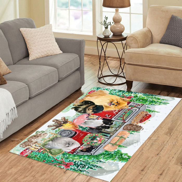 Christmas Time Camping with Pomeranian Dogs Area Rug - Ultra Soft Cute Pet Printed Unique Style Floor Living Room Carpet Decorative Rug for Indoor Gift for Pet Lovers