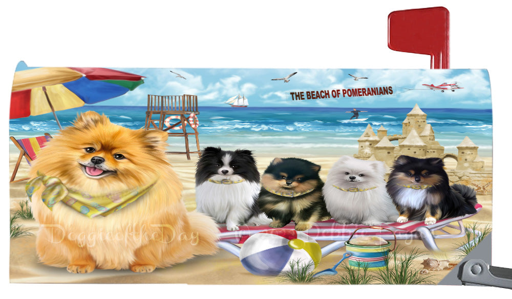 Pet Friendly Beach Pomeranian Dogs Magnetic Mailbox Cover Both Sides Pet Theme Printed Decorative Letter Box Wrap Case Postbox Thick Magnetic Vinyl Material