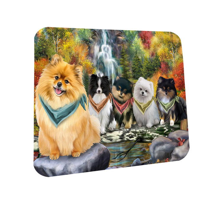 Scenic Waterfall Pomeranians Dog Coasters Set of 4 CST49429