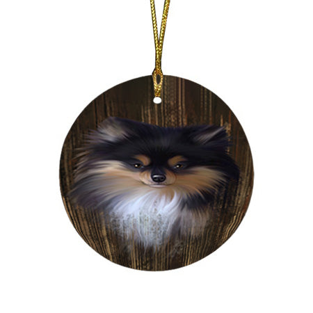 Rustic Pomeranian Dog Round Flat Christmas Ornament RFPOR50440