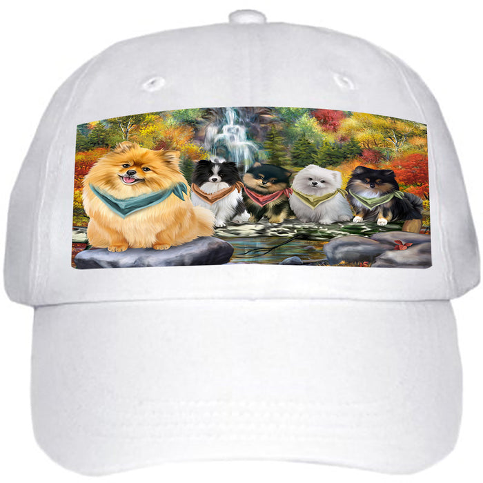 Scenic Waterfall Pomeranians Dog Ball Hat Cap HAT52245