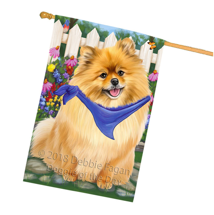 Spring Floral Pomeranian Dog House Flag FLG50223