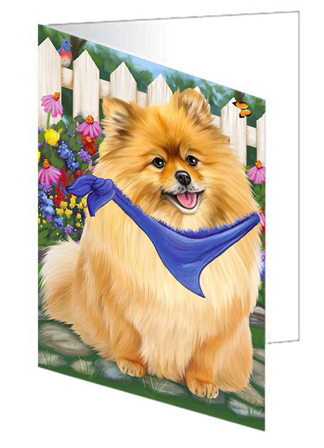 Spring Floral Pomeranian Dog Handmade Artwork Assorted Pets Greeting Cards and Note Cards with Envelopes for All Occasions and Holiday Seasons GCD54647