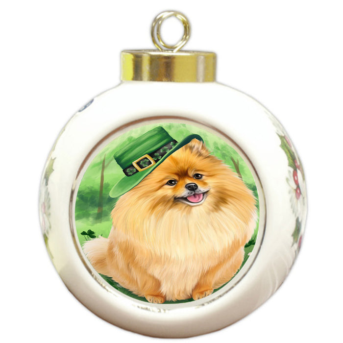 St. Patricks Day Irish Portrait Pomeranian Dog Round Ball Christmas Ornament RBPOR49347