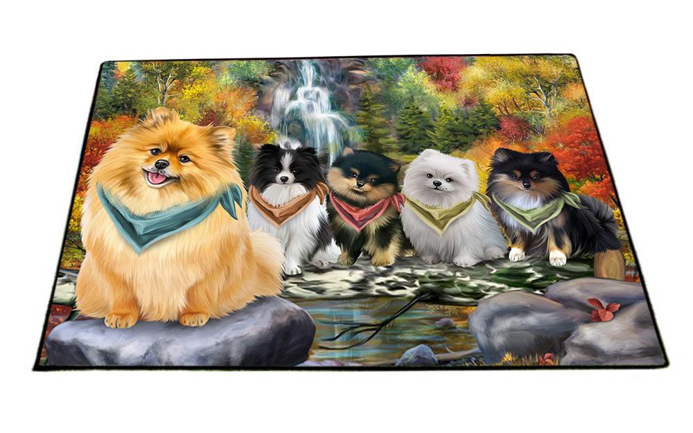 Scenic Waterfall Pomeranians Dog Floormat FLMS49920