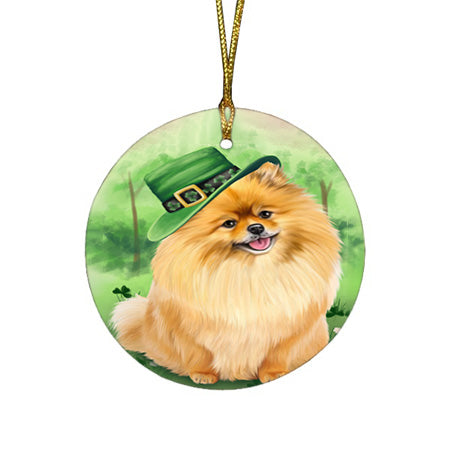 St. Patricks Day Irish Portrait Pomeranian Dog Round Flat Christmas Ornament RFPOR49338
