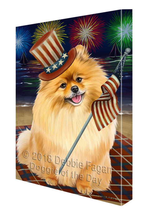 4th of July Independence Day Firework Pomeranian Dog Canvas Wall Art CVS56298