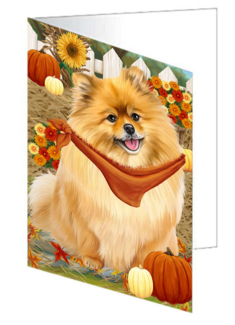 Fall Autumn Greeting Pomeranian Dog with Pumpkins Handmade Artwork Assorted Pets Greeting Cards and Note Cards with Envelopes for All Occasions and Holiday Seasons GCD56507