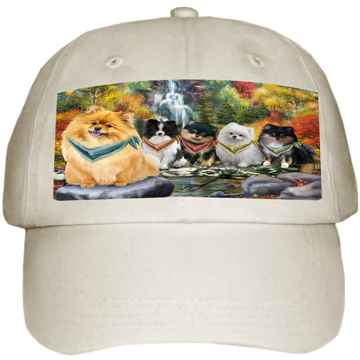 Scenic Waterfall Pomeranians Dog Ball Hat Cap HAT52245