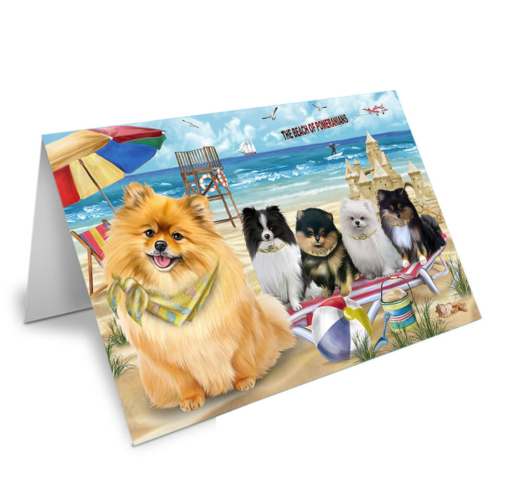 Pet Friendly Beach Pomeranians Dog Handmade Artwork Assorted Pets Greeting Cards and Note Cards with Envelopes for All Occasions and Holiday Seasons GCD54239