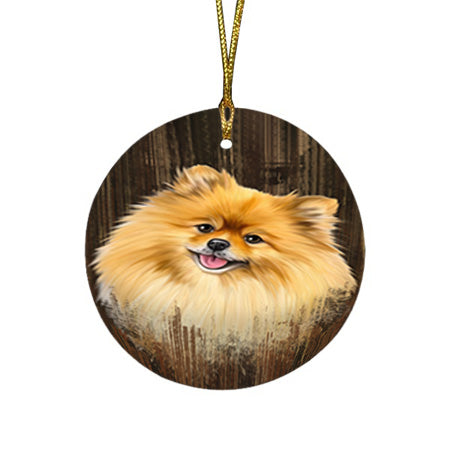 Rustic Pomeranian Dog Round Flat Christmas Ornament RFPOR50441
