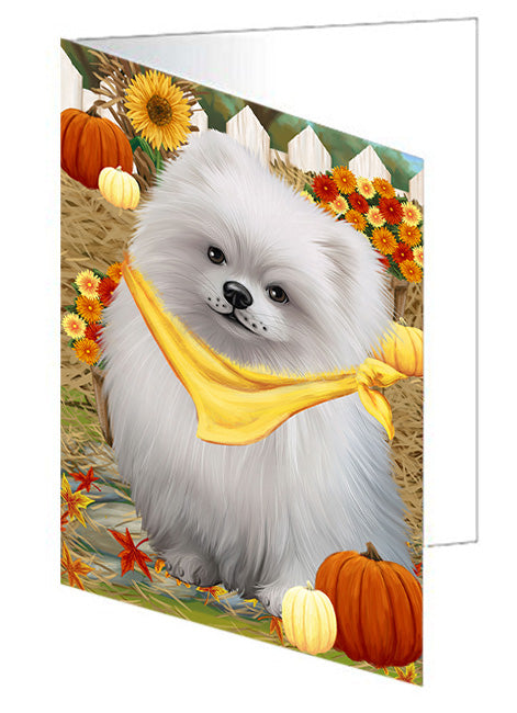 Fall Autumn Greeting Pomeranian Dog with Pumpkins Handmade Artwork Assorted Pets Greeting Cards and Note Cards with Envelopes for All Occasions and Holiday Seasons GCD56510