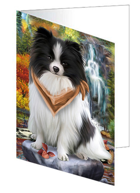 Scenic Waterfall Pomeranians Dog Handmade Artwork Assorted Pets Greeting Cards and Note Cards with Envelopes for All Occasions and Holiday Seasons GCD52442