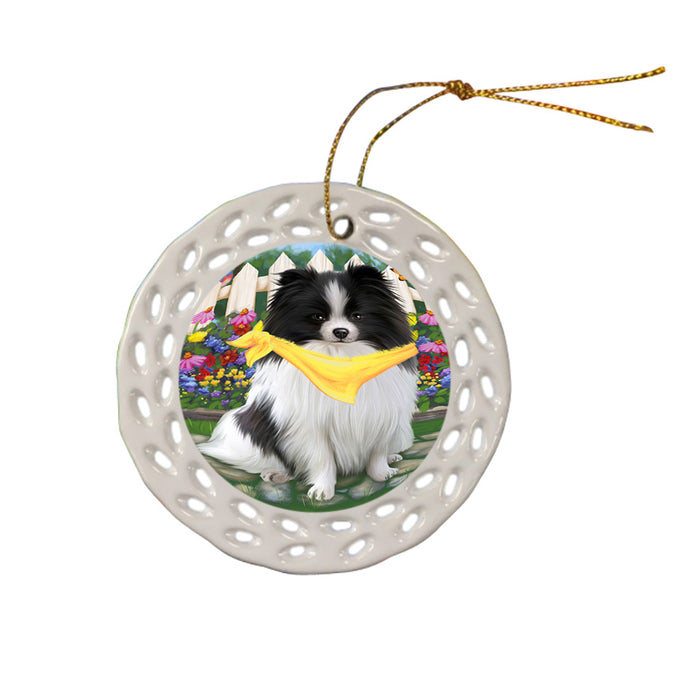 Spring Floral Pomeranian Dog Ceramic Doily Ornament DPOR50201