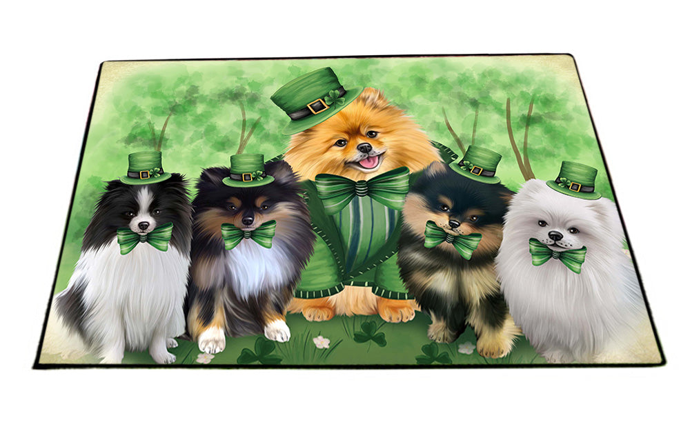St. Patricks Day Irish Family Portrait Pomeranians Dog Floormat FLMS49737