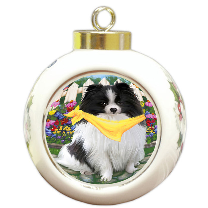 Spring Floral Pomeranian Dog Round Ball Christmas Ornament RBPOR50201