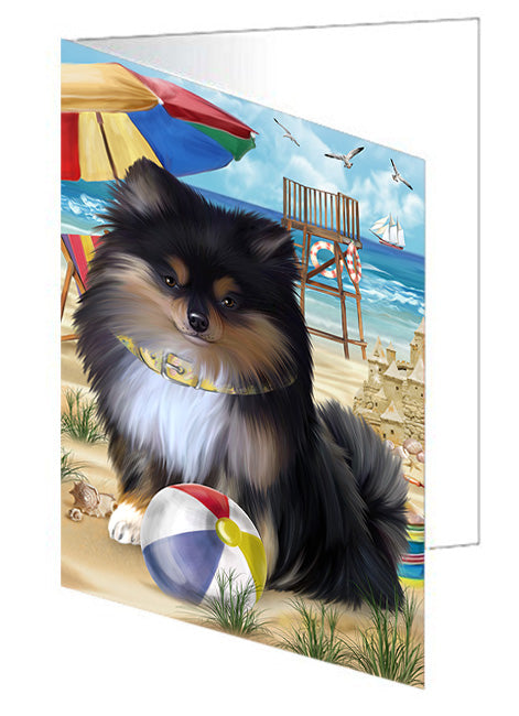 Pet Friendly Beach Pomeranian Dog Handmade Artwork Assorted Pets Greeting Cards and Note Cards with Envelopes for All Occasions and Holiday Seasons GCD54242