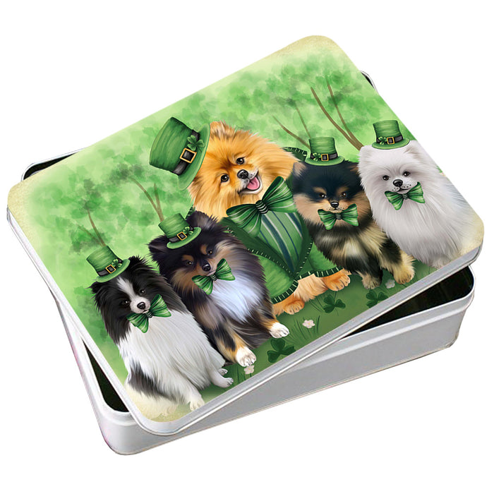 St. Patricks Day Irish Family Portrait Pomeranians Dog Photo Storage Tin PITN49348