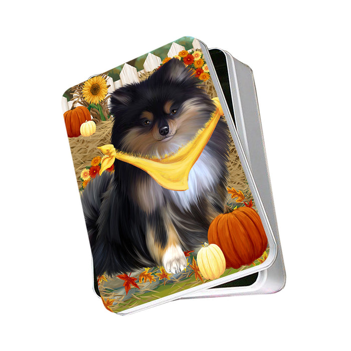 Fall Autumn Greeting Pomeranian Dog with Pumpkins Photo Storage Tin PITN50828