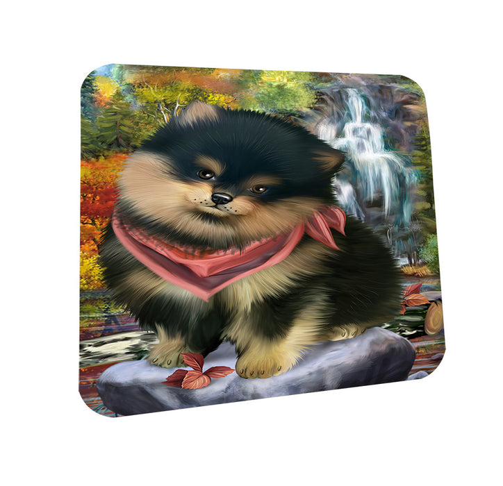 Scenic Waterfall Pomeranian Dog Coasters Set of 4 CST49431