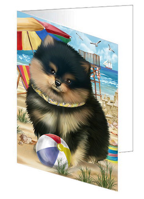 Pet Friendly Beach Pomeranian Dog Handmade Artwork Assorted Pets Greeting Cards and Note Cards with Envelopes for All Occasions and Holiday Seasons GCD54245