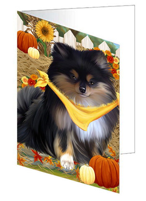 Fall Autumn Greeting Pomeranian Dog with Pumpkins Handmade Artwork Assorted Pets Greeting Cards and Note Cards with Envelopes for All Occasions and Holiday Seasons GCD56513