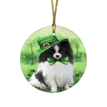 St. Patricks Day Irish Portrait Pomeranian Dog Round Flat Christmas Ornament RFPOR49340