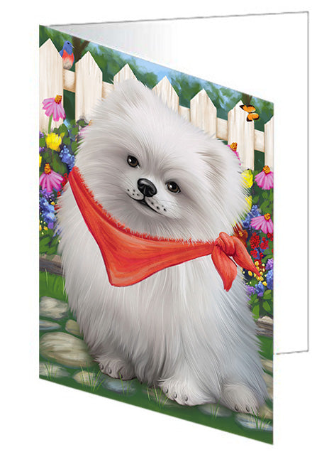 Spring Floral Pomeranian Dog Handmade Artwork Assorted Pets Greeting Cards and Note Cards with Envelopes for All Occasions and Holiday Seasons GCD54653
