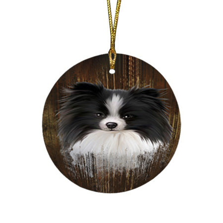 Rustic Pomeranian Dog Round Flat Christmas Ornament RFPOR50442