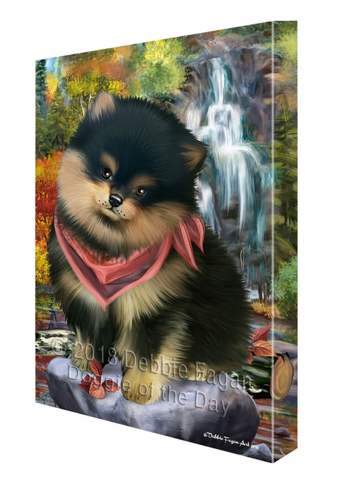 Scenic Waterfall Pomeranian Dog Canvas Wall Art CVS60861
