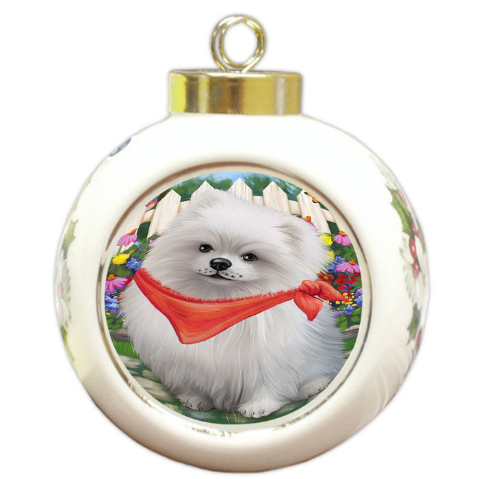Spring Floral Pomeranian Dog Round Ball Christmas Ornament RBPOR50202