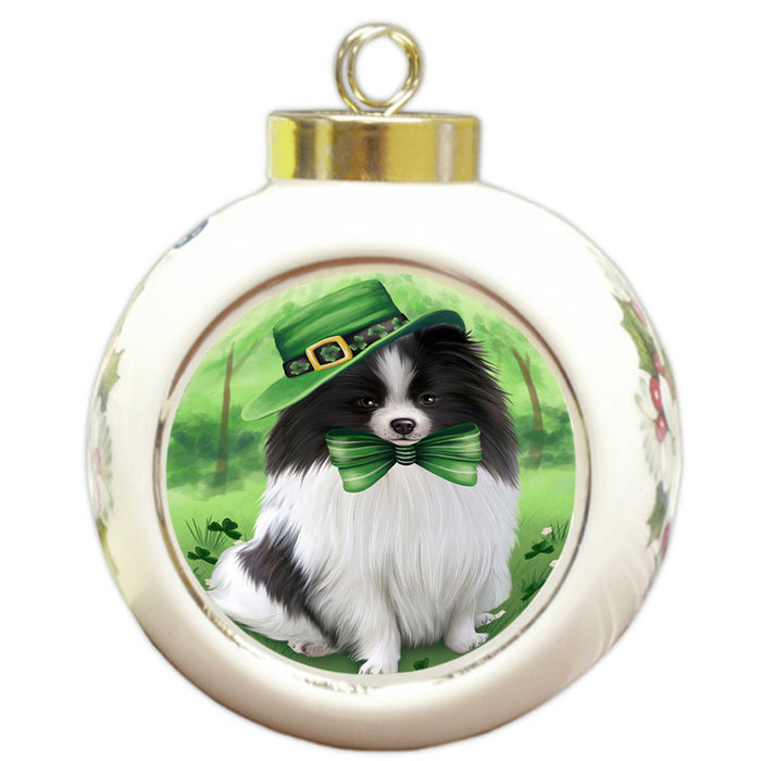 St. Patricks Day Irish Portrait Pomeranian Dog Round Ball Christmas Ornament RBPOR49349