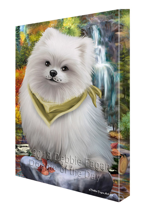 Scenic Waterfall Pomeranian Dog Canvas Wall Art CVS60870