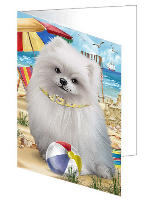 Pet Friendly Beach Pomeranian Dog Handmade Artwork Assorted Pets Greeting Cards and Note Cards with Envelopes for All Occasions and Holiday Seasons GCD54248