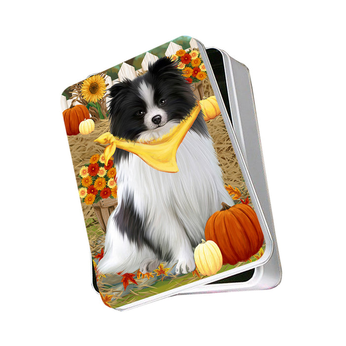 Fall Autumn Greeting Pomeranian Dog with Pumpkins Photo Storage Tin PITN50829