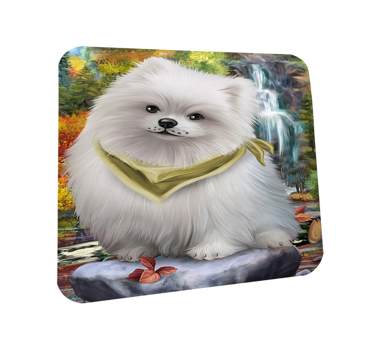 Scenic Waterfall Pomeranian Dog Coasters Set of 4 CST49432